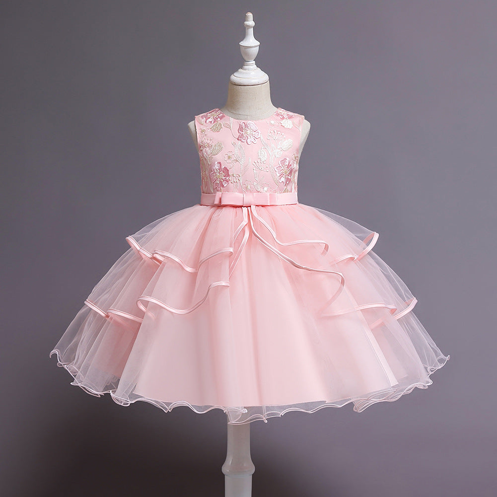 Girl Flower Embroidered Princess Birthday Dress