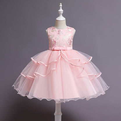 Girl Flower Embroidered Princess Birthday Dress