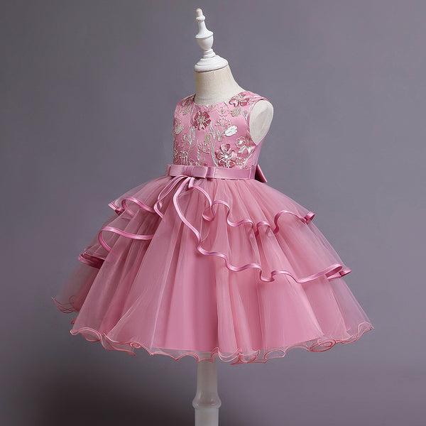 Girl Flower Embroidered Princess Birthday Dress