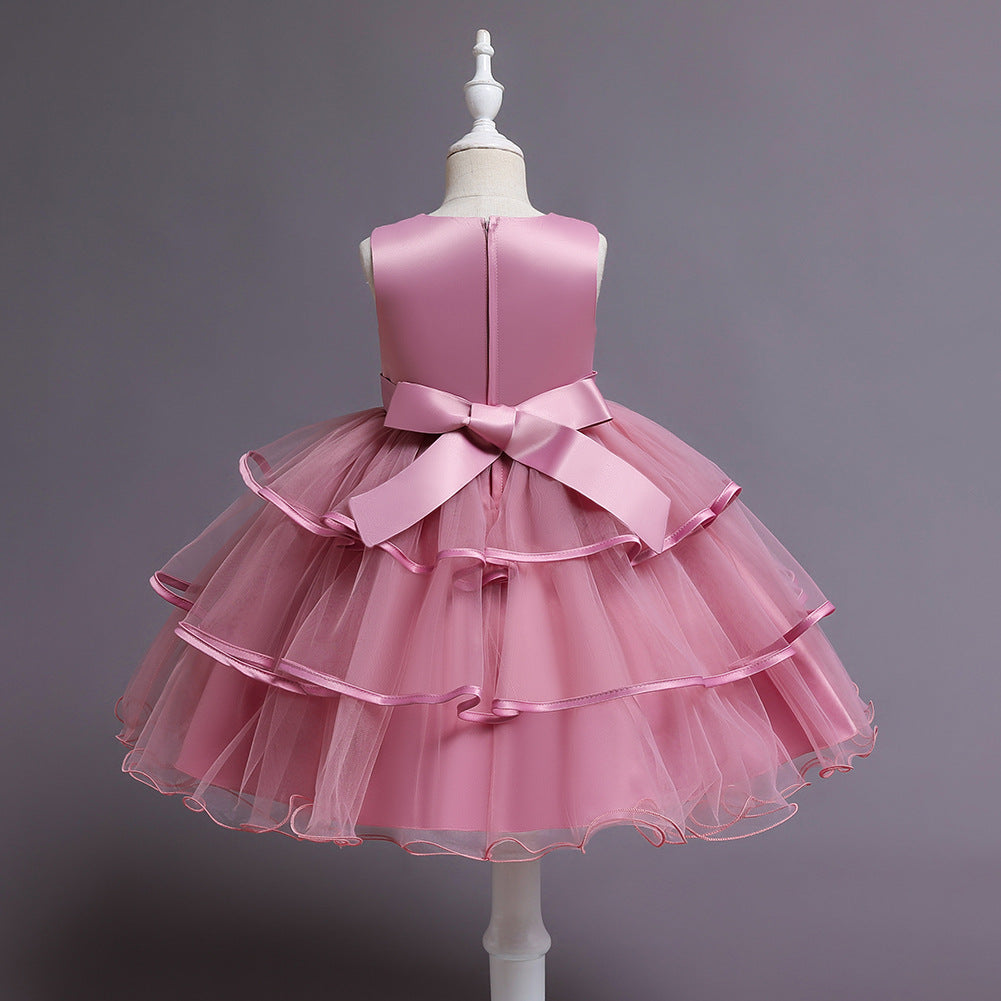 Girl Flower Embroidered Princess Birthday Dress