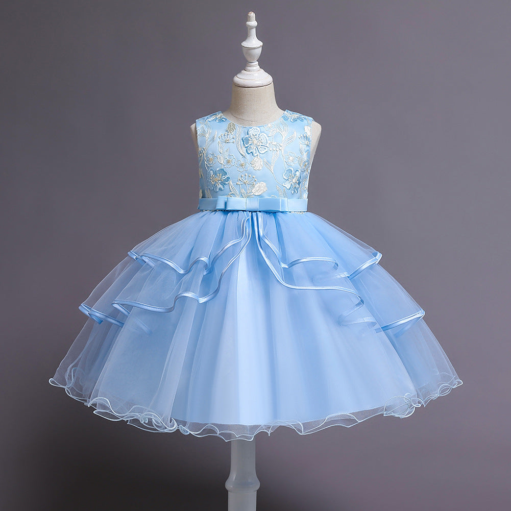 Girl Flower Embroidered Princess Birthday Dress