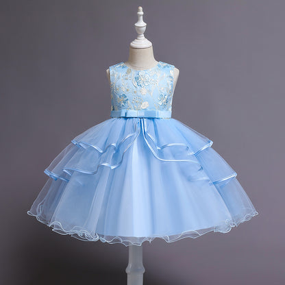 Girl Flower Embroidered Princess Birthday Dress
