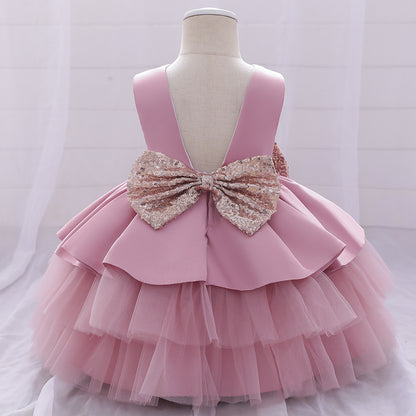 Cute Girls Sequined Bow Puffy Princess Dress