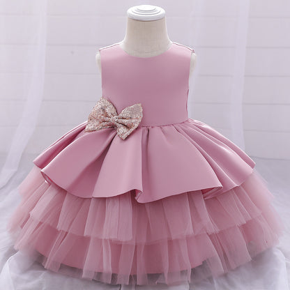 Cute Girls Sequined Bow Puffy Princess Dress