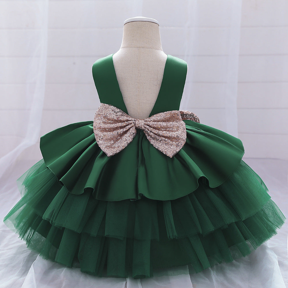 Cute Girls Sequined Bow Puffy Princess Dress