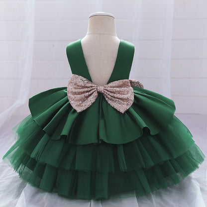 Cute Girls Sequined Bow Puffy Princess Dress