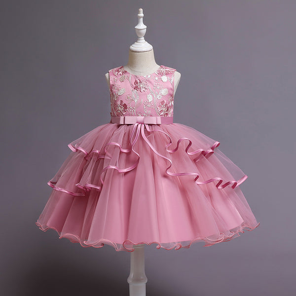Girl Flower Embroidered Princess Birthday Dress