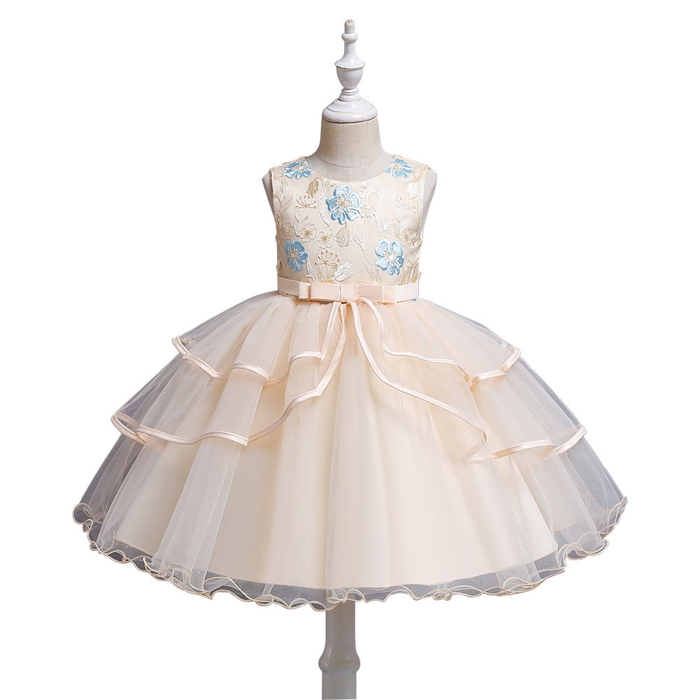 Girl Flower Embroidered Princess Birthday Dress