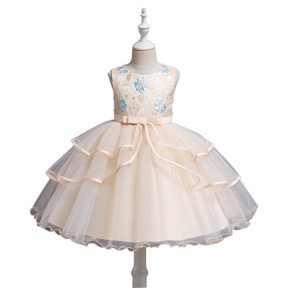 Girl Flower Embroidered Princess Birthday Dress
