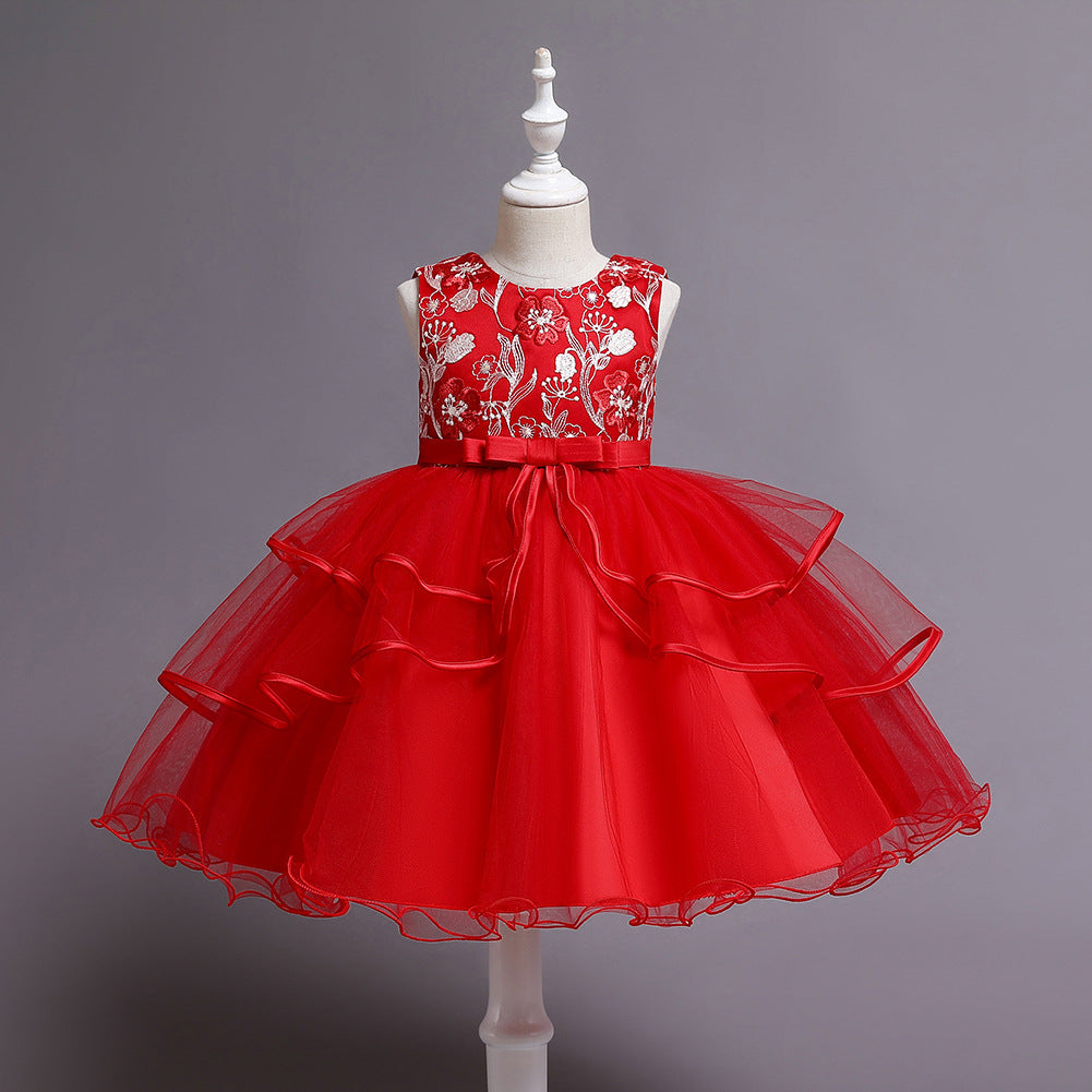 Girl Flower Embroidered Princess Birthday Dress