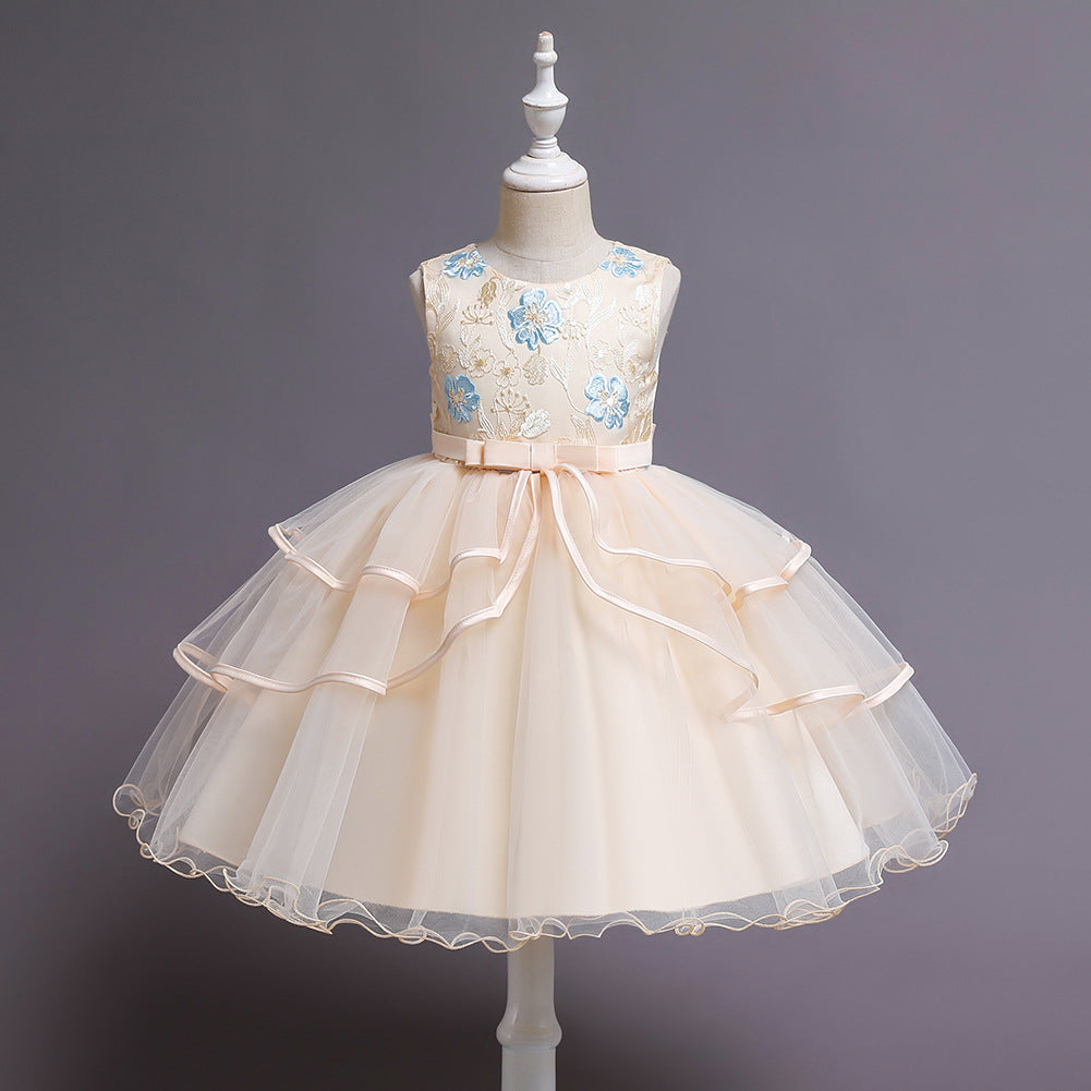 Girl Flower Embroidered Princess Birthday Dress