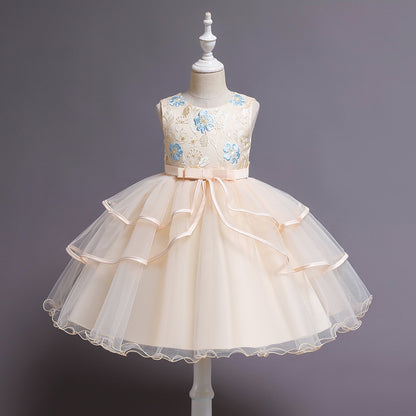 Girl Flower Embroidered Princess Birthday Dress
