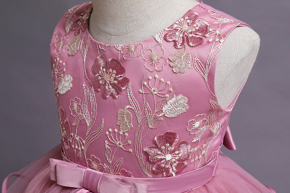 Girl Flower Embroidered Princess Birthday Dress