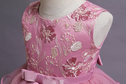 Girl Flower Embroidered Princess Birthday Dress