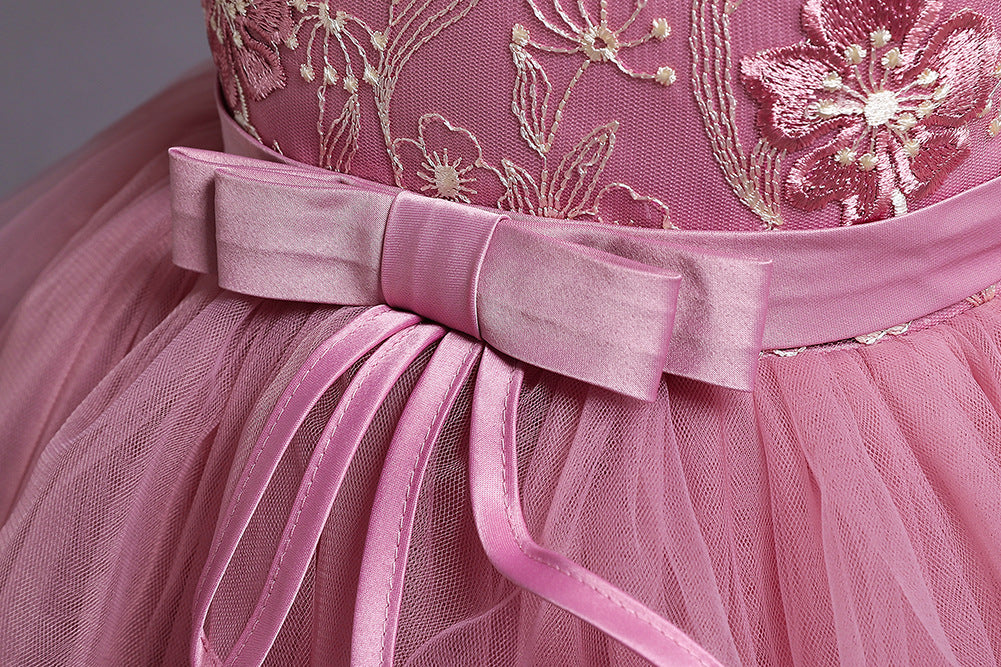 Girl Flower Embroidered Princess Birthday Dress