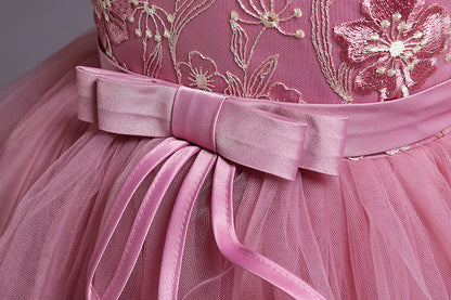 Girl Flower Embroidered Princess Birthday Dress