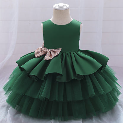 Cute Girls Sequined Bow Puffy Princess Dress