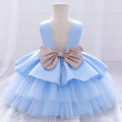 Cute Girls Sequined Bow Puffy Princess Dress