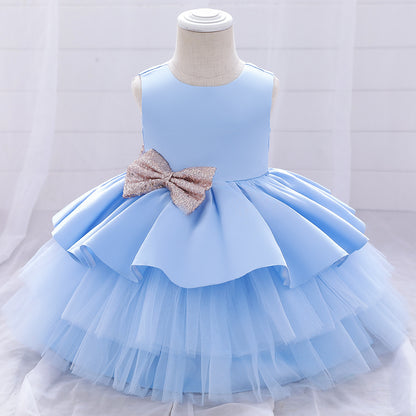 Cute Girls Sequined Bow Puffy Princess Dress