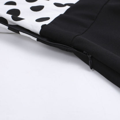 Retro Polka Dot Lapel Long Sleeve High Waist Dress