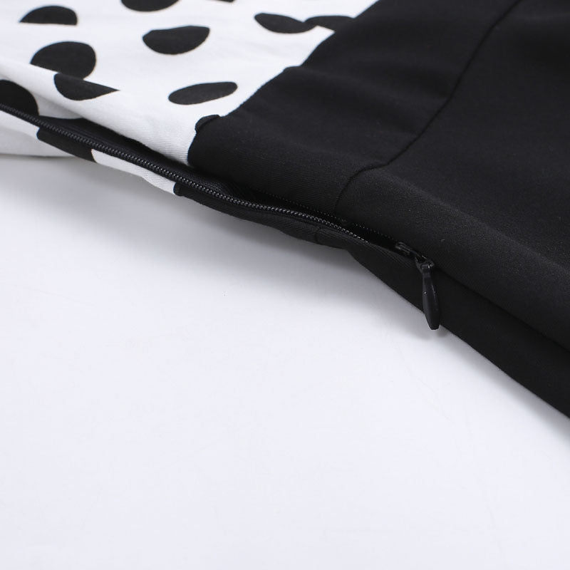 Retro Polka Dot Lapel Long Sleeve High Waist Dress