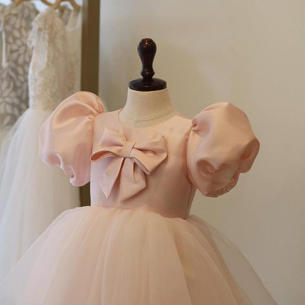 Pink Baby Girls Lace Bow Princess Dress