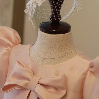 Pink Baby Girls Lace Bow Princess Dress