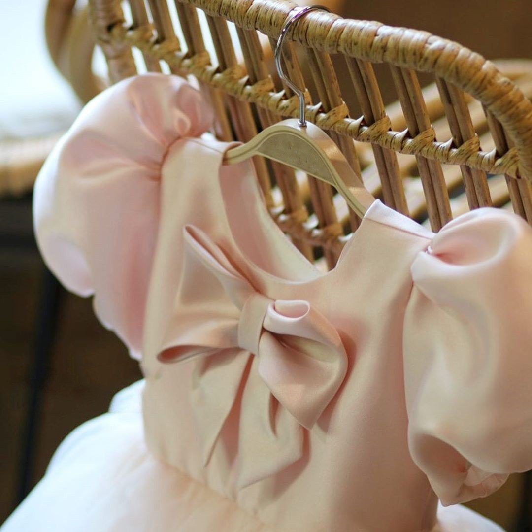 Pink Baby Girls Lace Bow Princess Dress