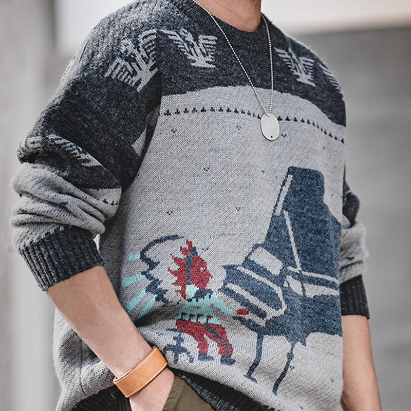 Retro Indian Totem Crew Neck Sweater