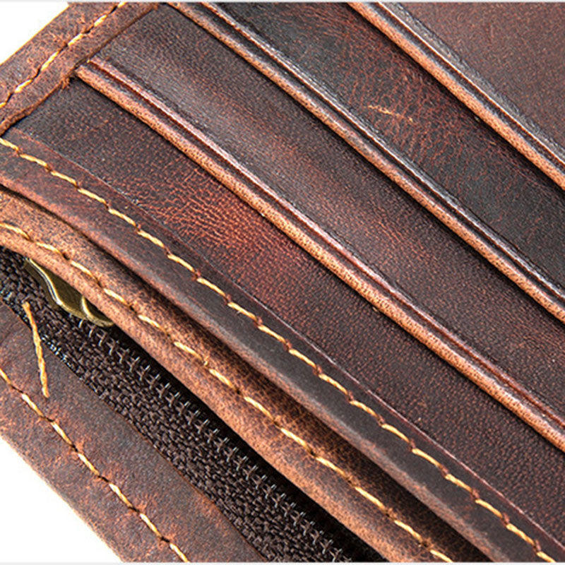 Short Cowhide Tower Buckle Wallet