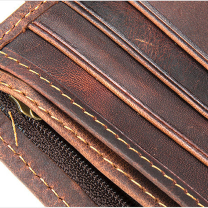 Short Cowhide Tower Buckle Wallet