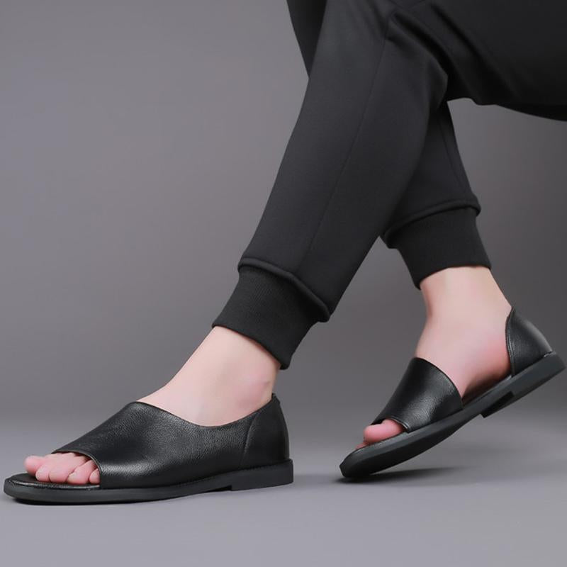 Black Summer Outdoor Men's Leather Sandals