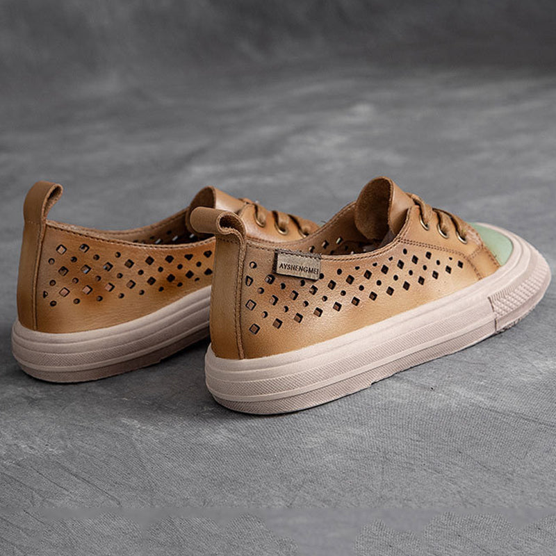Leather Hollow Square Head Casual Shoes