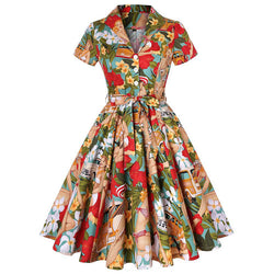 1950s Retro Lapel Flower Print Dress