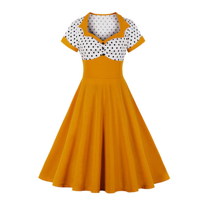Polka Dot Square Neck Retro Dress