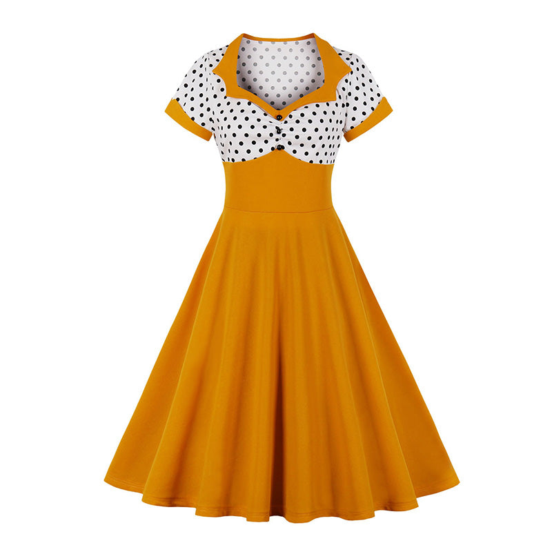 Polka Dot Square Neck Retro Dress