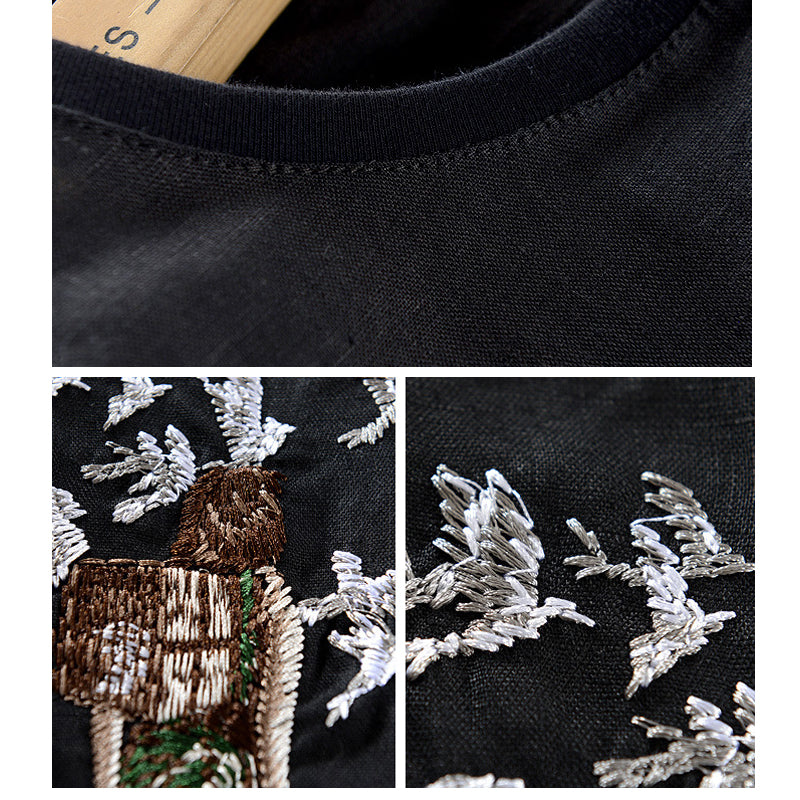 Traveler Linen Embroidered Short-sleeved T-shirt