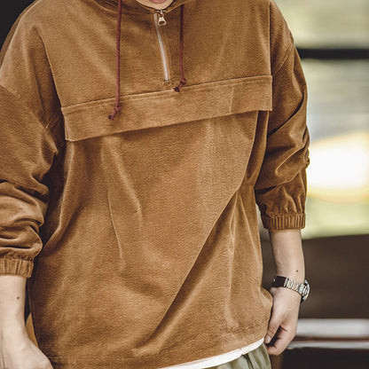 Corduroy Stand-up Collar Zipper Hoodie