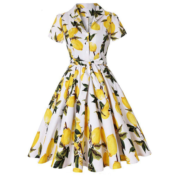 1950s Retro Lapel Flower Print Dress