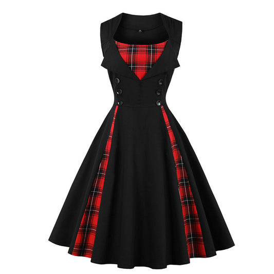 Sleeveless Plaid Retro Dress