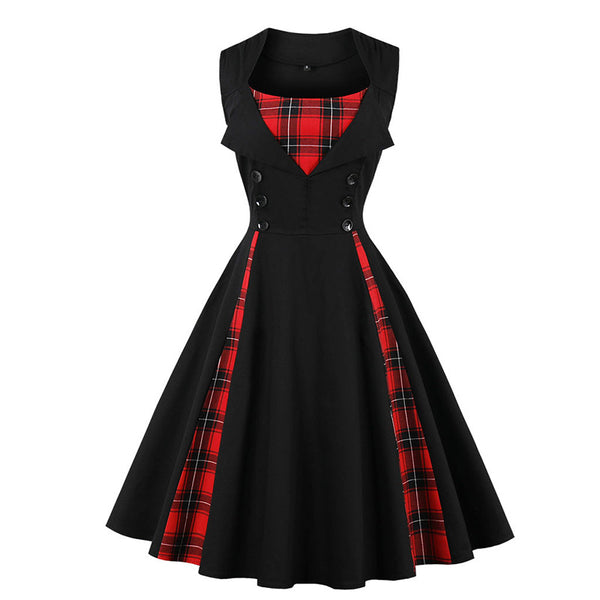 Sleeveless Plaid Retro Dress