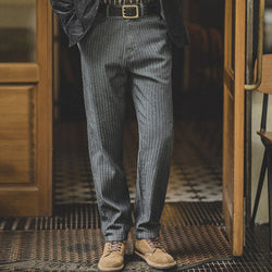 Retro Straight-leg Herringbone Twill Striped Jeans