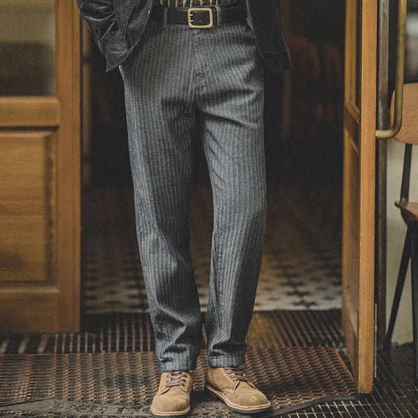 Retro Straight-leg Herringbone Twill Striped Jeans