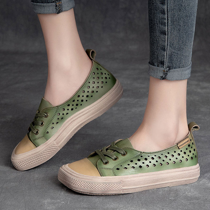 Leather Hollow Square Head Casual Shoes