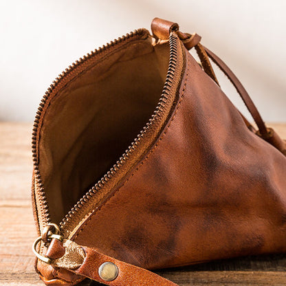 Leather Retro Triangle Cash Wallet Coin Tassel Storage Bag