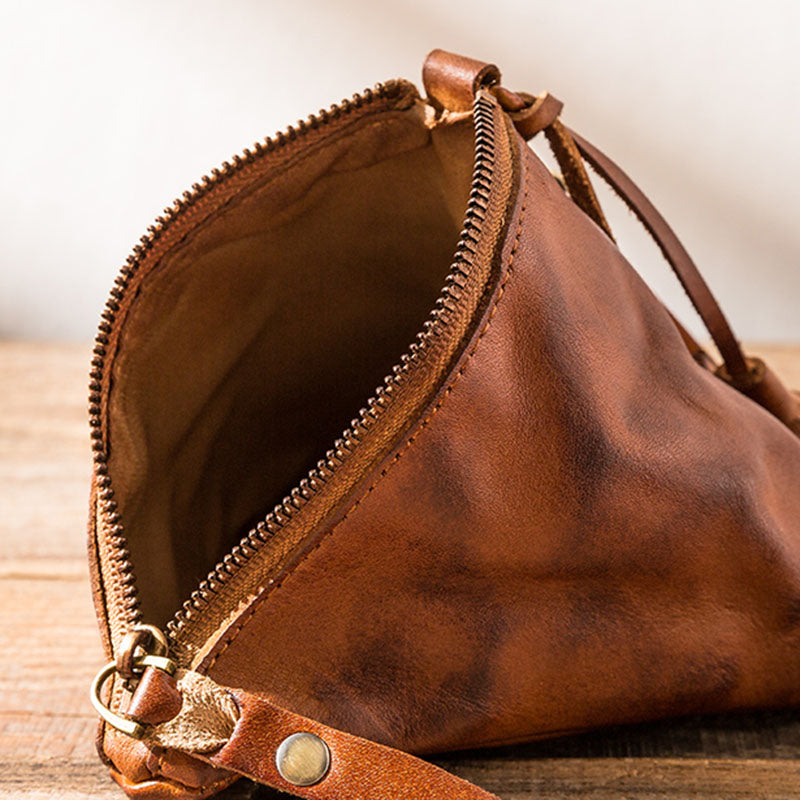 Leather Retro Triangle Cash Wallet Coin Tassel Storage Bag