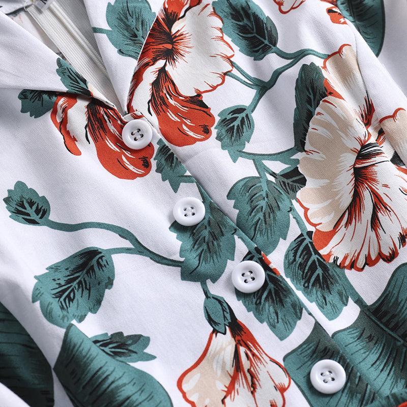 1950s Retro Lapel Flower Print Dress