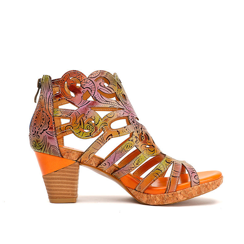 Fish Mouth Hollow Retro Handmade Symphony Gradient Sandals