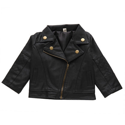 Children's Lapel PU Leather Jacket
