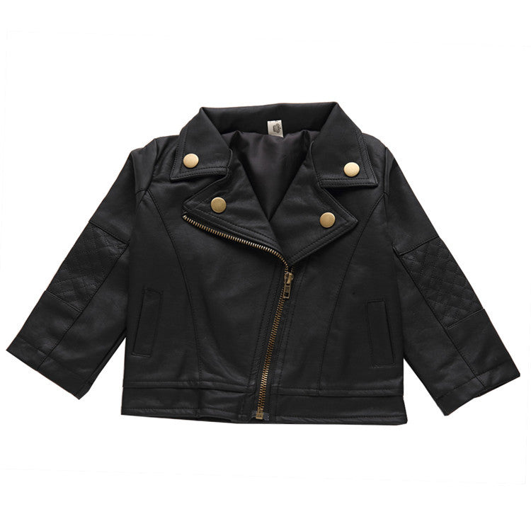 Children's Lapel PU Leather Jacket